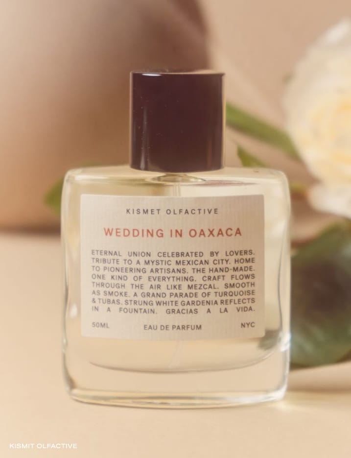 Bottle of Kismet Olfactive perfume Wedding in Oaxaca.